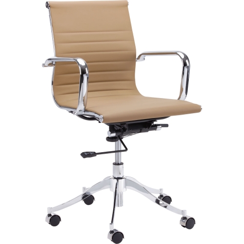 Tyler Full Back Office Chair in Tan Leatherette on Stainless